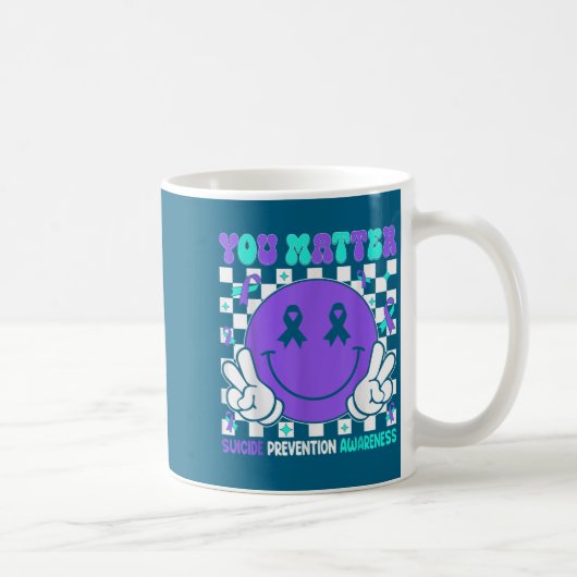You Suicide Prevention Awareness Teal Purple Ribbo コーヒーマグカップ (右)