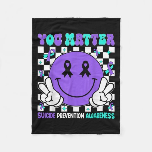 You Suicide Prevention Awareness Teal Purple Ribbo フリースブランケット (正面)