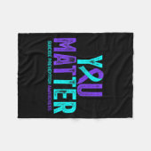 You - Suicide Prevention Teal Purple Awareness Rib フリースブランケット (正面(横))