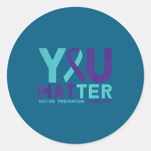 You - Suicide Prevention Teal Purple Awareness Rib ラウンドシール (正面)