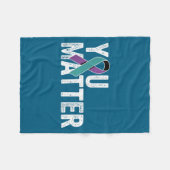 You Suicide Prevention Teal Purple Awareness Ribbo フリースブランケット (正面(横))