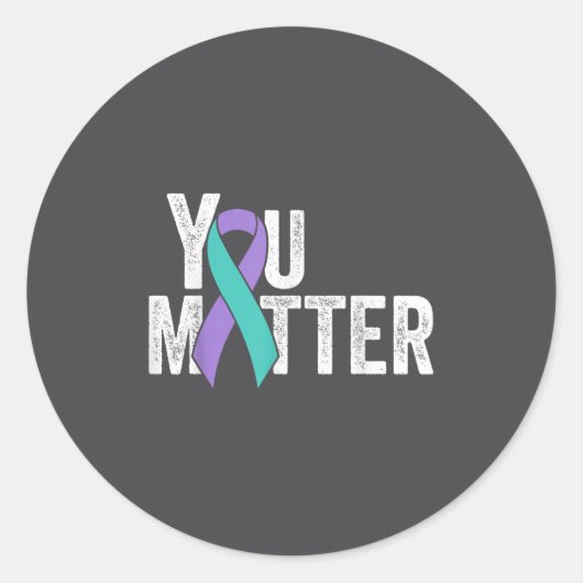 You Suicide Prevention Teal Purple Awareness Ribbo ラウンドシール (正面)