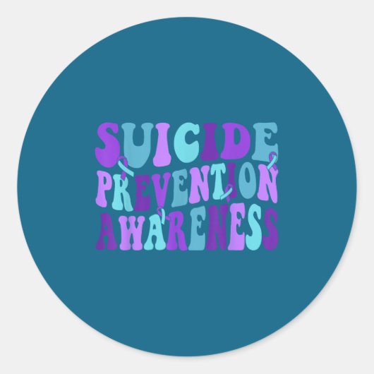 You Suicide Prevention Teal Purple Awareness Ribbo ラウンドシール (正面)