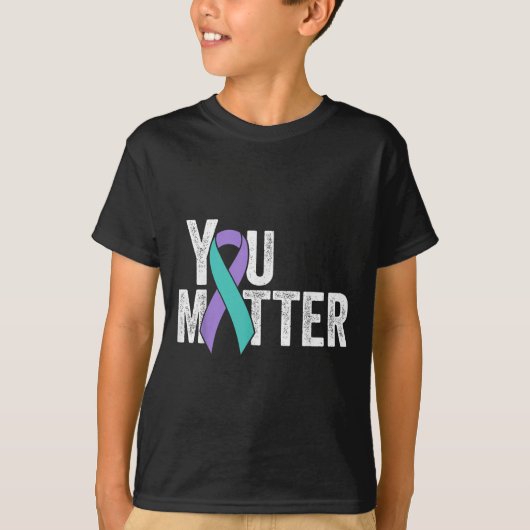 You Suicide Prevention Teal Purple Awareness Ribbo Tシャツ (正面)