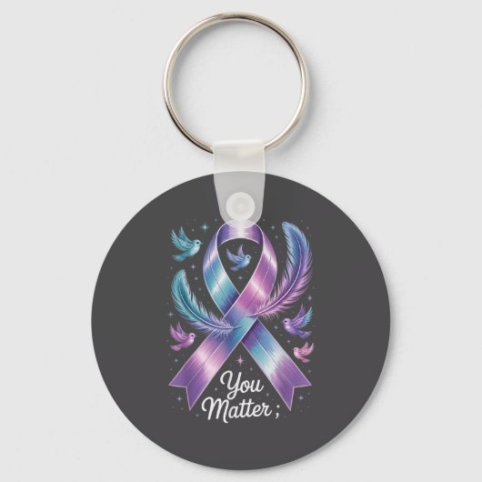You Teal &amp; Purple Ribbon Suicide Prevention Aw キーホルダー (正面)