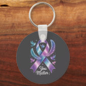 You Teal &amp; Purple Ribbon Suicide Prevention Aw キーホルダー (正面)