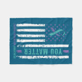 You Teal &amp; Purple Ribbon Suicide Prevention Aw フリースブランケット (正面(横))