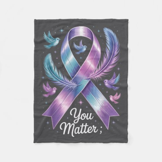 You Teal &amp; Purple Ribbon Suicide Prevention Aw フリースブランケット (正面)