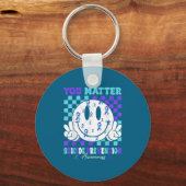 You Teal Purple Ribbon Suicide Prevention Awarenes キーホルダー (正面)