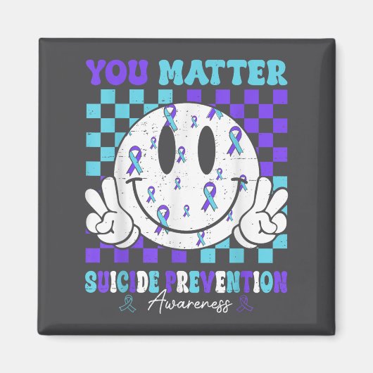You Teal Purple Ribbon Suicide Prevention Awarenes マグネット (正面)