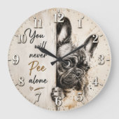 You Will Never Pee Alone French Bulldog ラージ壁時計 (正面)