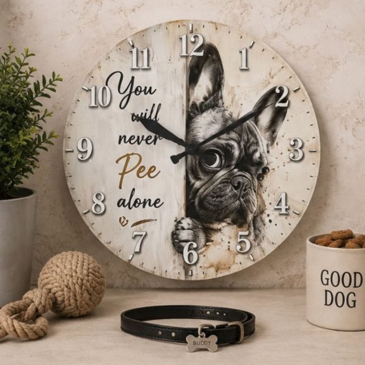 You Will Never Pee Alone French Bulldog ラージ壁時計