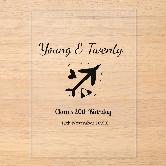Young and twenty adventure happy birthday add name アクリル招待状 (正面)