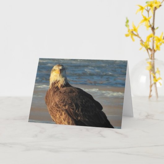 Young Bald Eagle on the Beach Birthday Card カード (黄色い花)