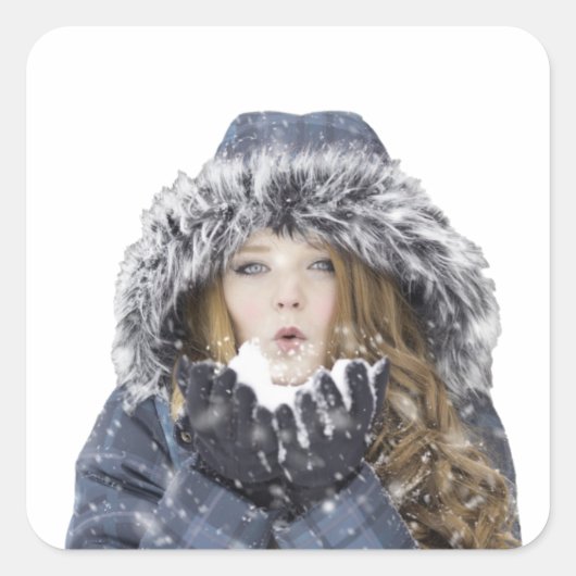 Young beautiful girl in winter スクエアシール (正面)