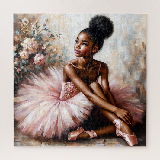 Young Black Ballerina in Pink Tutu & Pointe Shoes ジグソーパズル (縦)