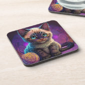 Young Blue Eyed Kitten With Ball Of Yarn コースター (左側)
