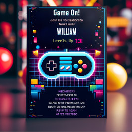 Young Boy クール Kids Gaming Level Up 10誕生日 招待状