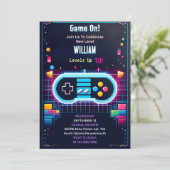 Young Boy クール Kids Gaming Level Up 10誕生日 招待状 (スタンド正面)