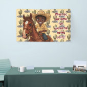 Young Boy Joyfully Rides Horse 横断幕 (トレードショー)