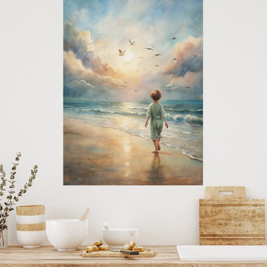 Young Boy on Beach ポスター (キッチン)