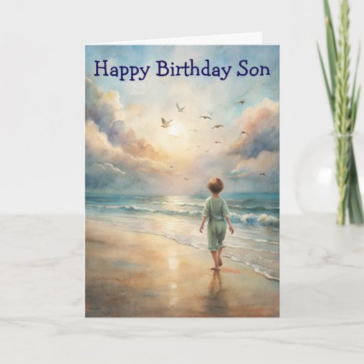 Young Boy on Beach Birthday Card カード (正面)