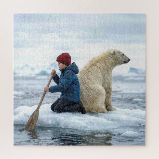 Young Boy on Ice Rescuing a Polar Bear ジグソーパズル (縦)