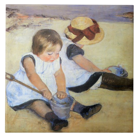 Young Children'遊's on theビーチ(Mary Cassatt) タイル (正面)