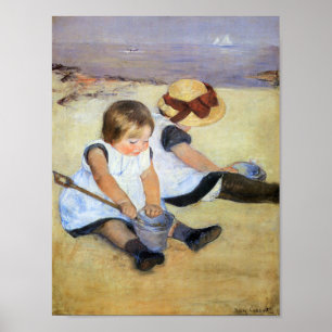 Young Children'遊's on theビーチ(Mary Cassatt) ポスター