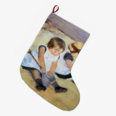 Young Children'遊's on theビーチ(Mary Cassatt) ラージクリスマスストッキング (正面 (吊り時))