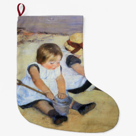 Young Children'遊's on theビーチ(Mary Cassatt) ラージクリスマスストッキング