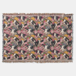 Young Cows Wearing Spring Hats In Strawberry Field スローブランケット