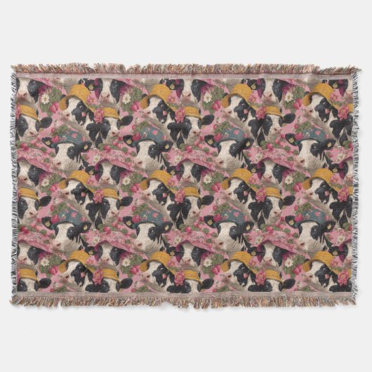 Young Cows Wearing Spring Hats In Strawberry Field スローブランケット (正面)