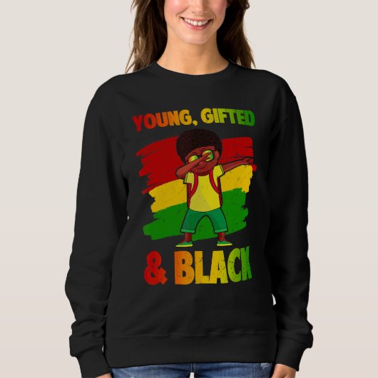 Young Ed & Black History Month Kids Cute Dabbing B スウェットシャツ (正面)