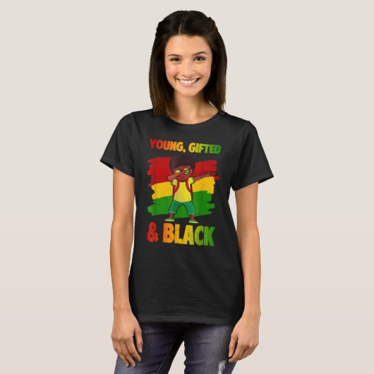 Young Ed & Black History Month Kids Cute Dabbing B Tシャツ (正面フル)