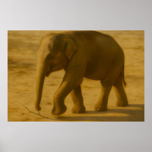 Young Elephant – Realistic Wildlife Art ポスター (正面)