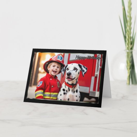 Young Fireman and Dalmatian Boy's誕生日・カード カード (正面)