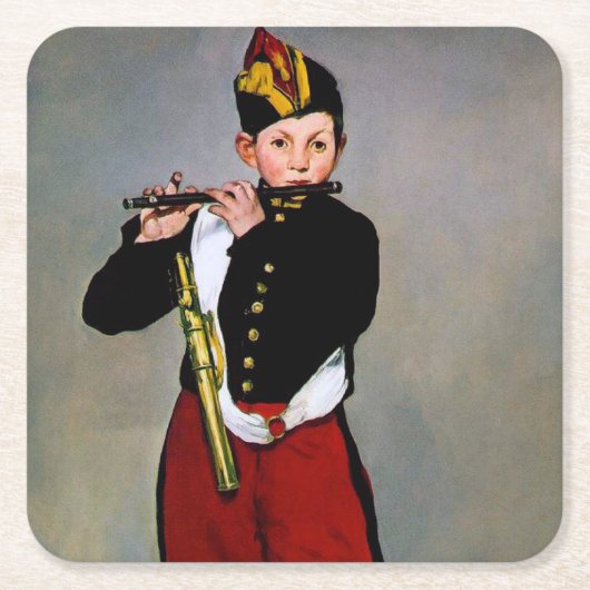 Young Flutist, The Fifer, Edouard Manet, 1866 スクエアペーパーコースター (正面)