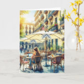 Young Girl 遠くに at School カード (黄色い花)