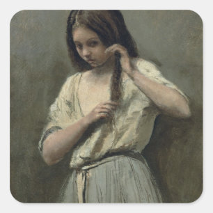 Young Girl at Her Toilet スクエアシール