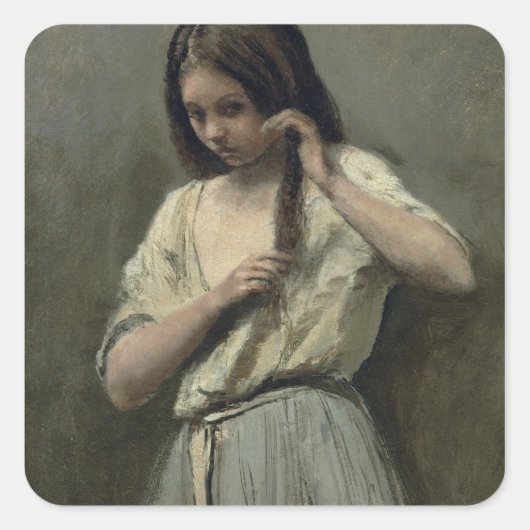 Young Girl at Her Toilet スクエアシール (正面)