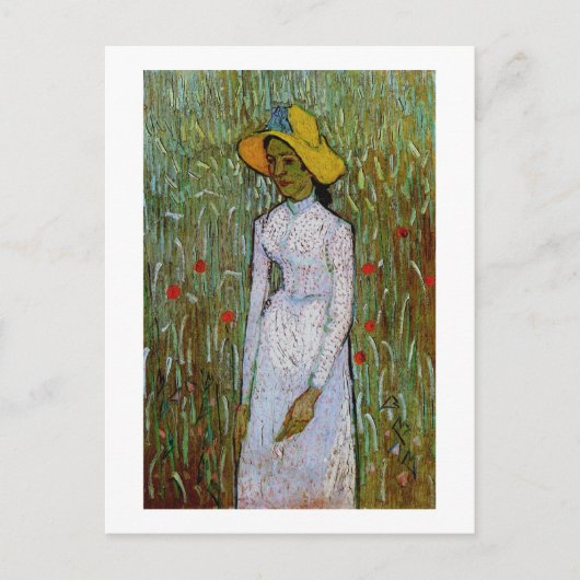 Young Girl Background of Wheat Vanゴッホファインアート ポストカード (正面)