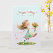 Young girl flourishing in the spring breeze カード (黄色い花)