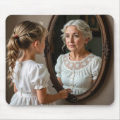 Young Girl Looking at Grandmother Reflection マウスパッド (正面)