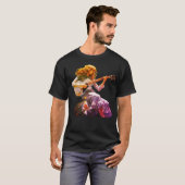 Young Girl Strumming a Guitar on a Black T-Shirt Tシャツ (正面フル)