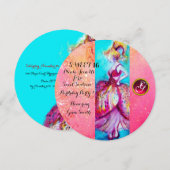 YOUNG GIRL SWEET 16パーティー，ピンクスパークルズモノグラム 招待状 (正面/裏面)