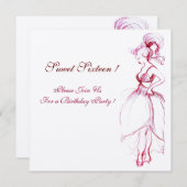 YOUNG GIRL SWEET 16 BIRTHDAY PARTY赤ピンクホワイト 招待状 (正面/裏面)