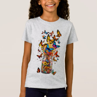 Young girl t-shirt with butterlies  tシャツ