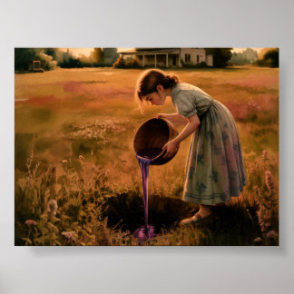 Young Girl with Bowl Poster Print Wall Art sunset ポスター