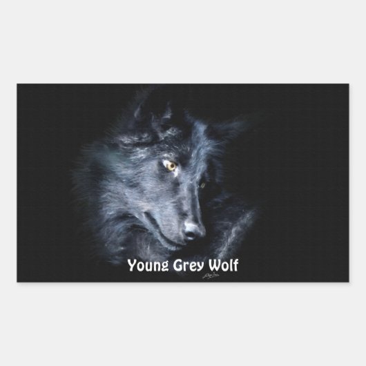 YOUNG GRAY WOLF Wildlife Supporterスタンプ 長方形シール (正面)